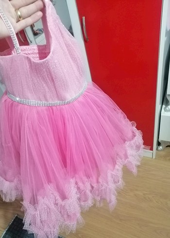 Pembe Kız Çocuk Fırfırlı Askılı Elbise
