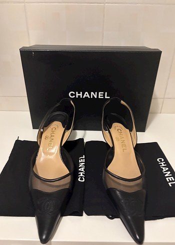 Original chanel Siyah kisa topuklu stiletto