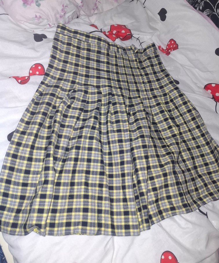 sarı kareli vintange etek - Görsel 2