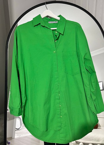 Düğmeli Yeşil Keten Gömlek - Görsel 2