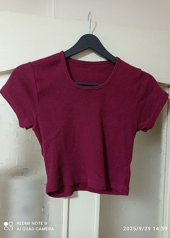 m Beden Bordo Kadın Kısa Kollu Crop Top
