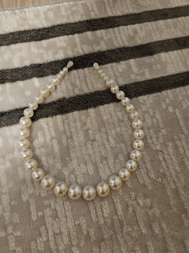 Boncuklu Örgü Kadın Saç Aksesuarı Beyaz - Görsel 2