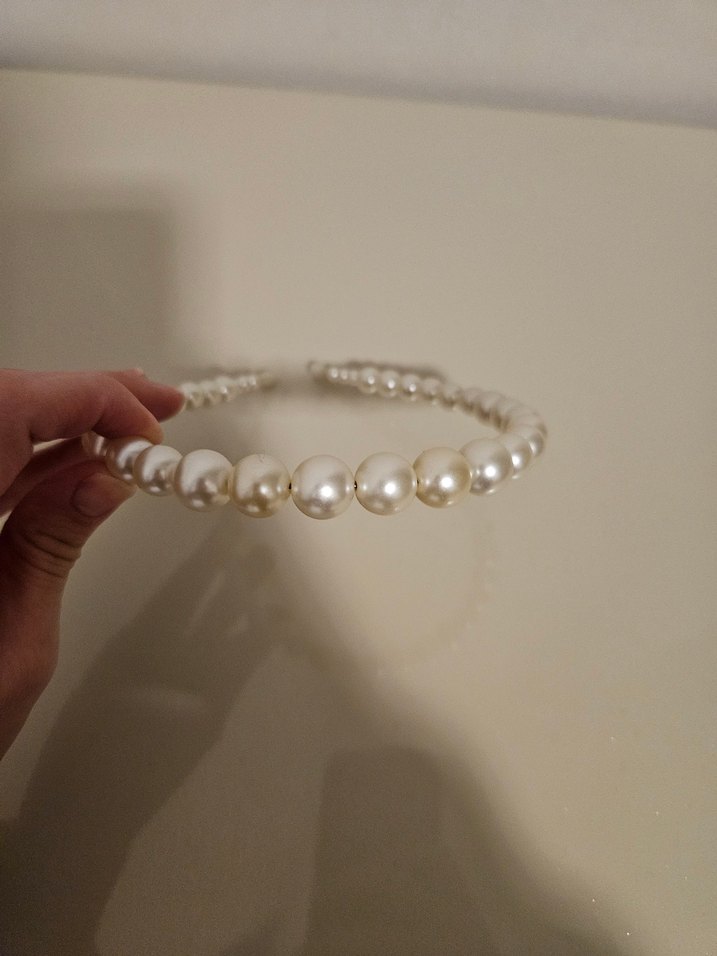 Boncuklu Örgü Kadın Saç Aksesuarı Beyaz - Görsel 3