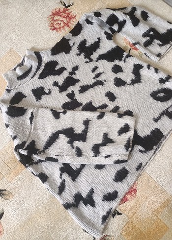 Gri Zebra Desenli Balıkçı Yaka Triko Kazak - Görsel 2