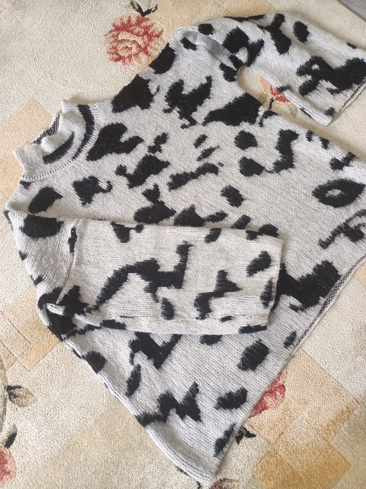 Gri Zebra Desenli Balıkçı Yaka Triko Kazak - Görsel 2