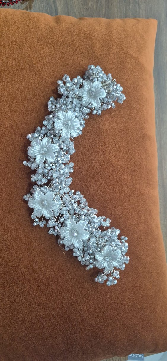 Boncuklu Örgü Gri Saç Aksesuarı bir kere kullanıldı - Görsel 3