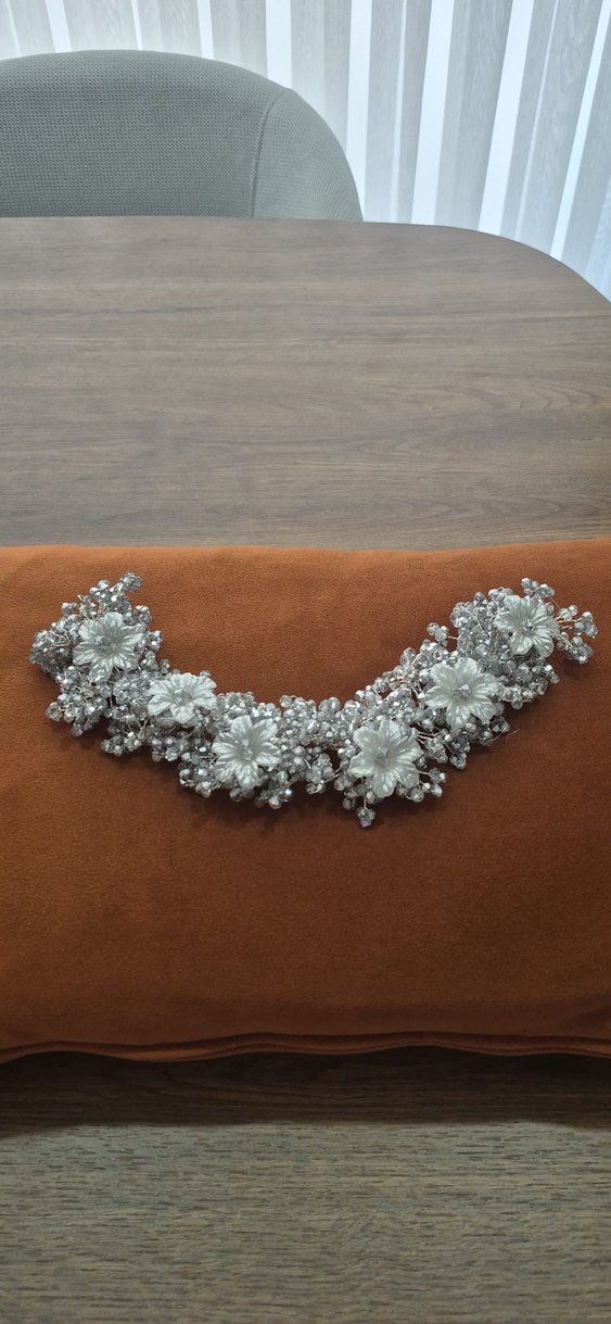 Boncuklu Örgü Gri Saç Aksesuarı bir kere kullanıldı - Görsel 2