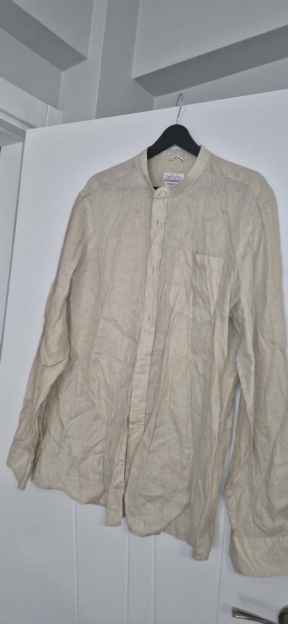 DeFacto Keten Bej Kısa Kollu Gömlek - Görsel 2