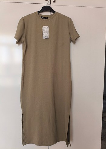 Siyah Keten Uzun V Yaka Kolsuz Elbise - Görsel 3