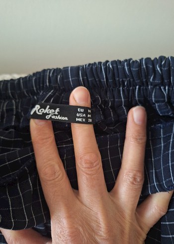 Mavi Gri Pilili Midi Kumaş Pantolon - Görsel 2