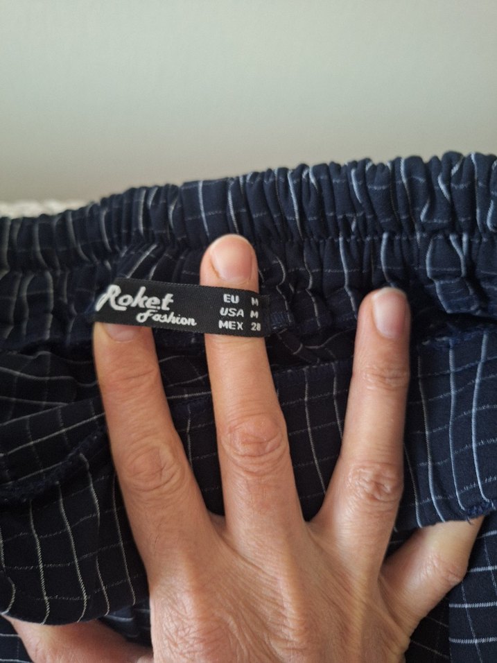 Mavi Gri Pilili Midi Kumaş Pantolon - Görsel 2