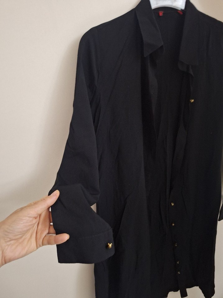 Siyah Uzun Kollu Düğmeli Ceket - Görsel 4