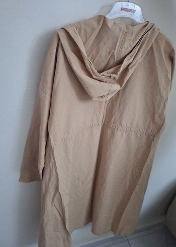 Bej Uzun Kesim kapşonlu Keten Ceket - Görsel 4