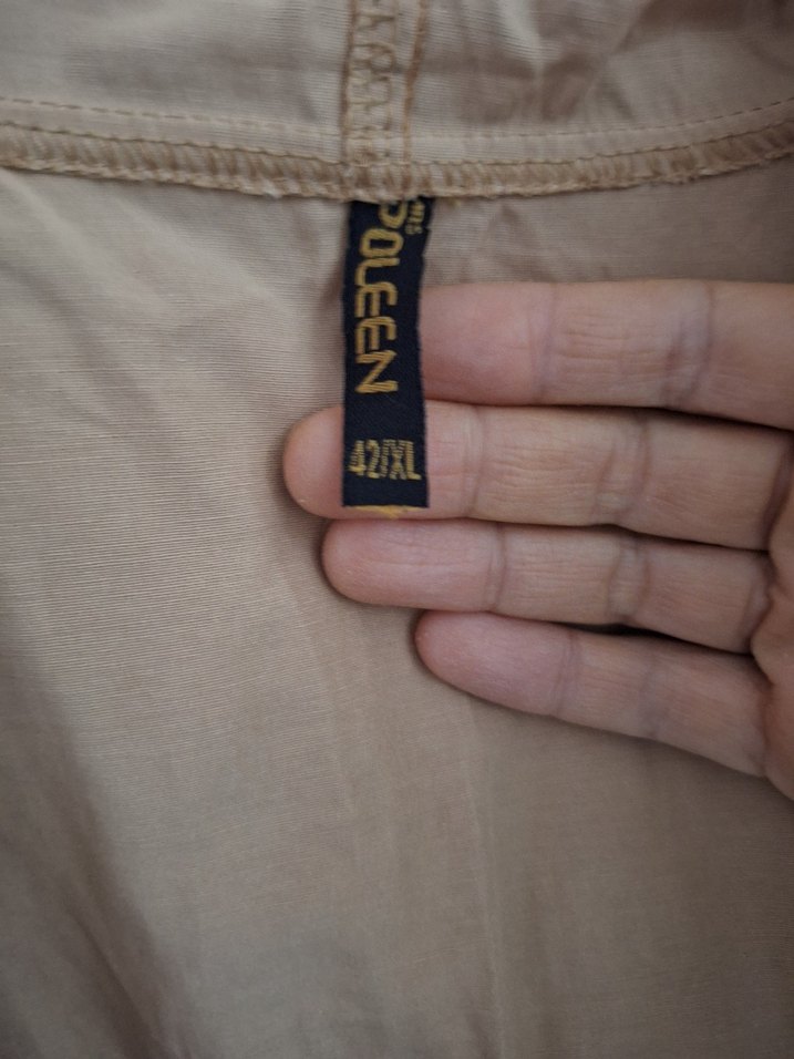 Bej Uzun Kesim kapşonlu Keten Ceket - Görsel 2