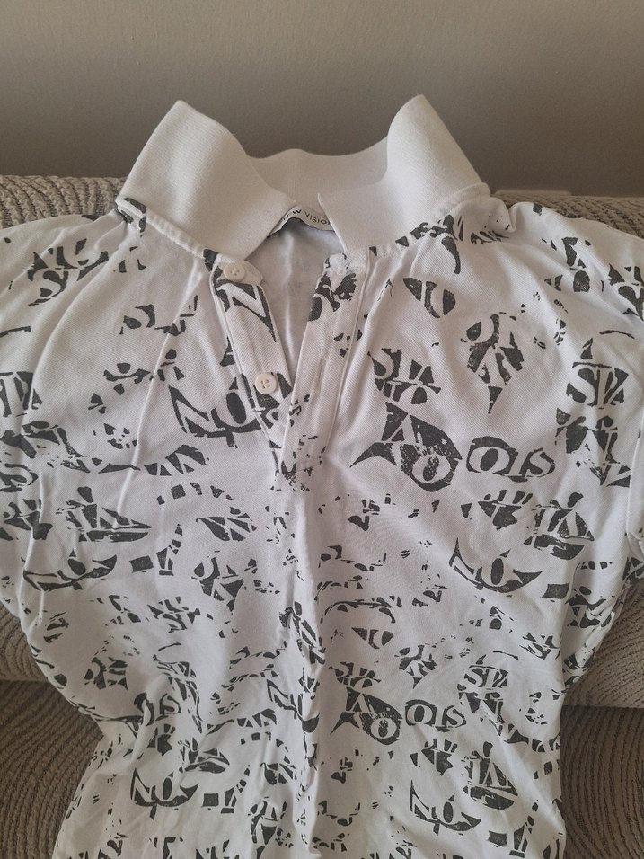 Düğmeli Baskılı Beyaz Erkek Polo Tişört - Görsel 2