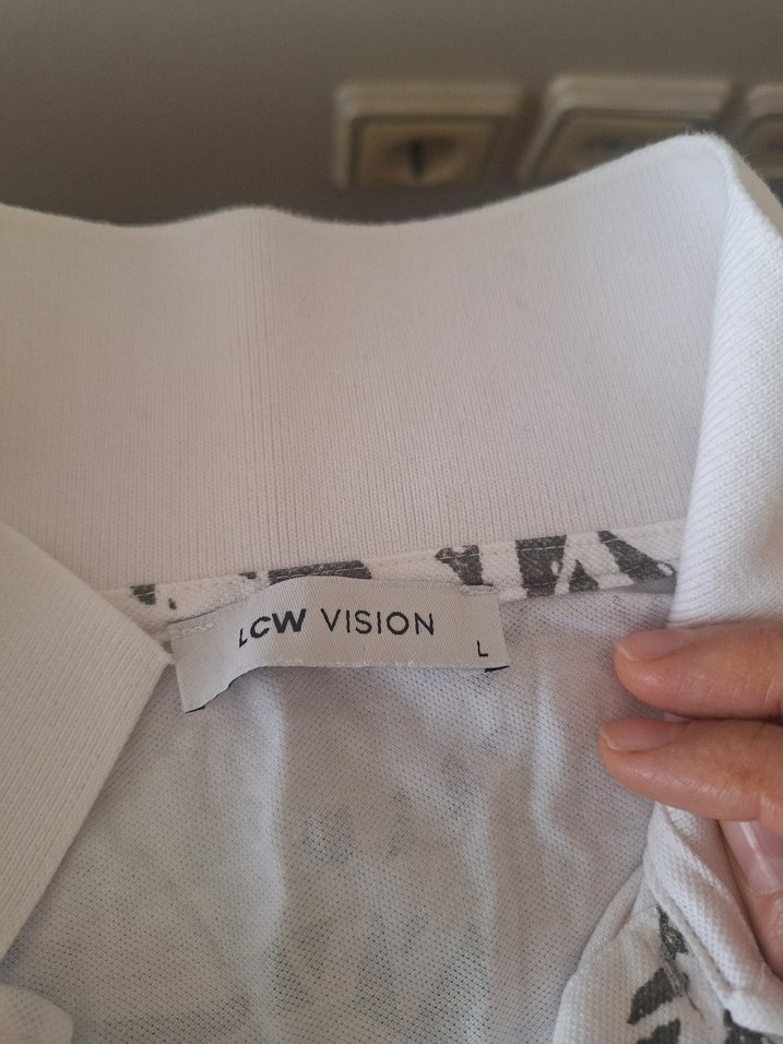 Düğmeli Baskılı Beyaz Erkek Polo Tişört - Görsel 3