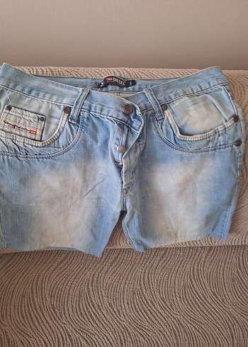 Düğmeli Gri Mavi Kadın Kot Şort - Görsel 2