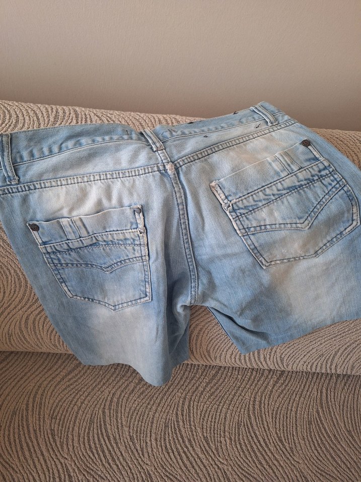 Düğmeli Gri Mavi Kadın Kot Şort - Görsel 5