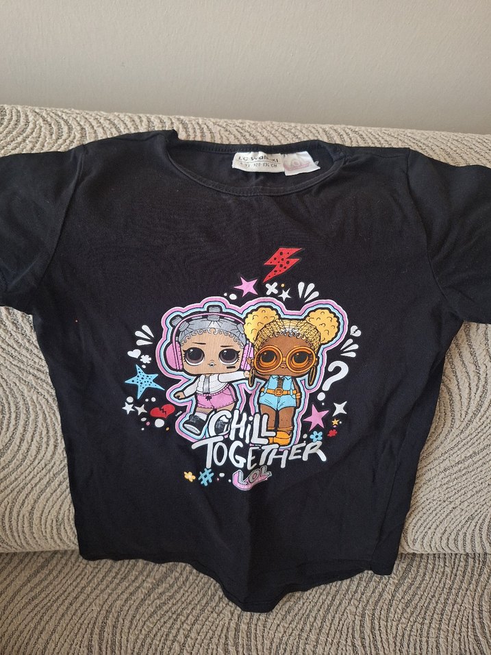 Kız Çocuk Siyah Glitterli Baskılı Tişört - Görsel 3