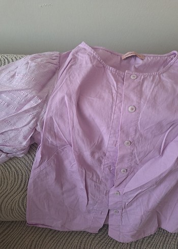 Kadın Düğmeli Keten Pembe Bluz - Görsel 3