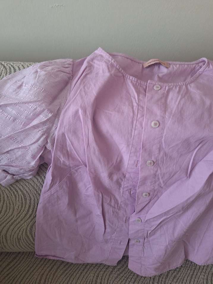 Kadın Düğmeli Keten Pembe Bluz - Görsel 3