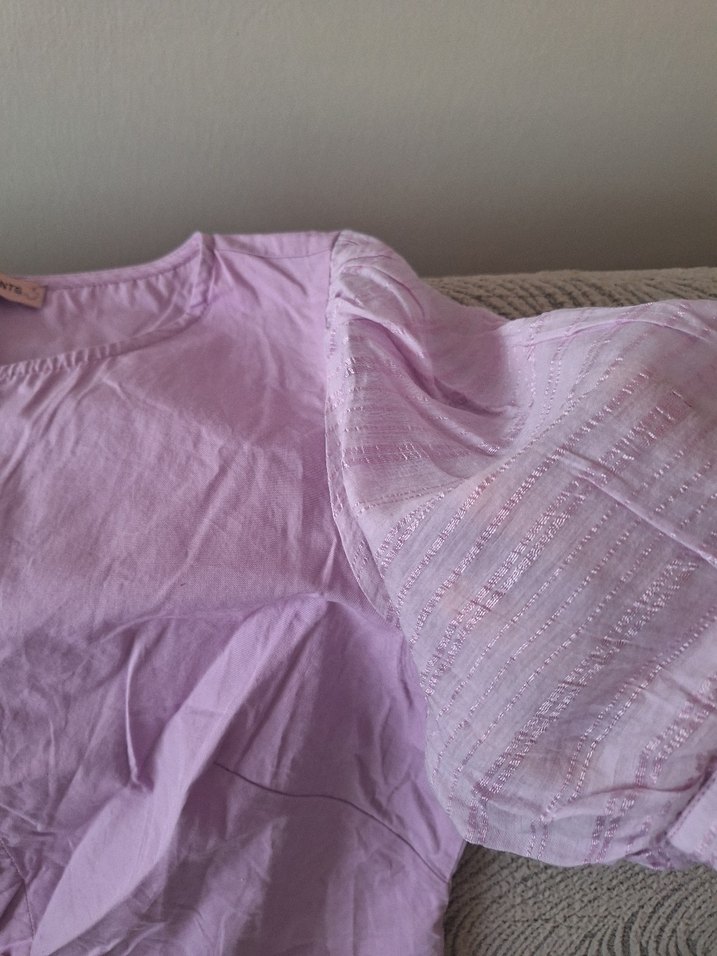 Kadın Düğmeli Keten Pembe Bluz - Görsel 2