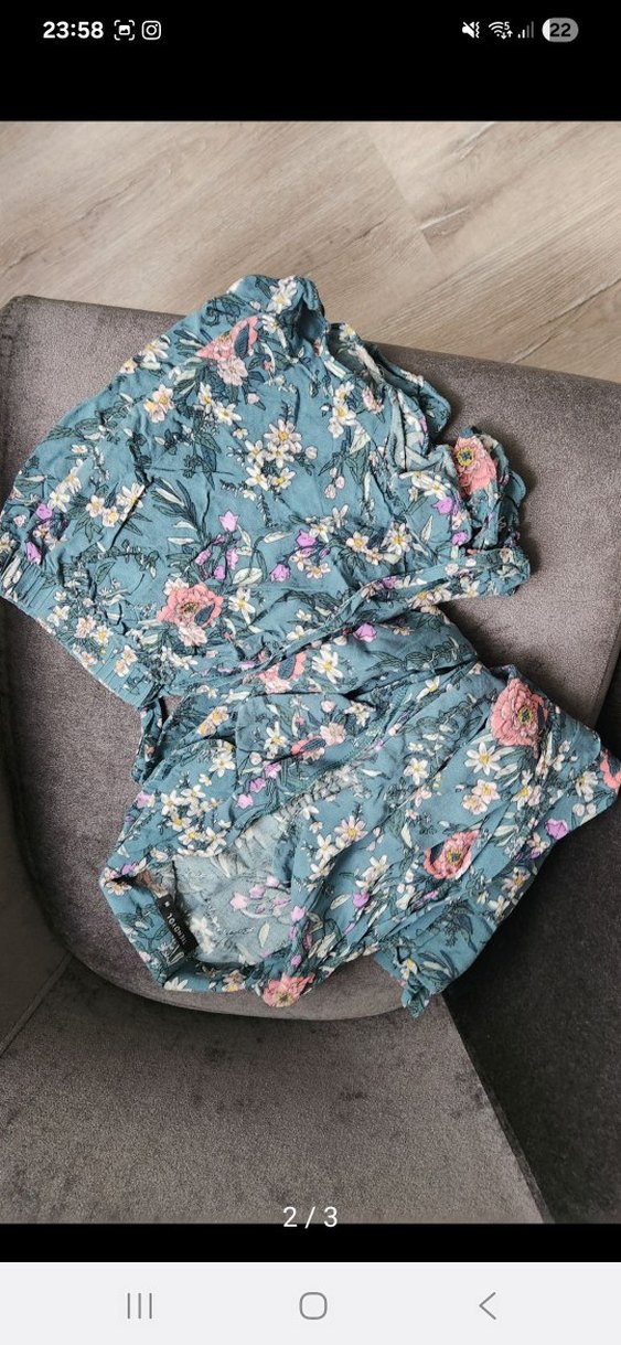 Turkuaz Bağcıklı Uzun Kollu Mini Pijama Takımı - Görsel 2