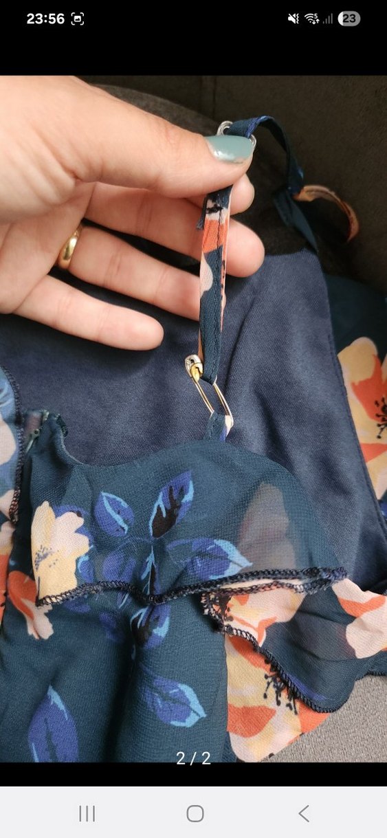 Mavi Çiçekli askili Midi Elbise - Görsel 2