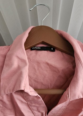 Pembe Keten Kadın Gömlek - Görsel 2