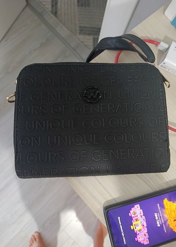 Diğer Siyah Baskılı Deri Kadın Çapraz Çanta