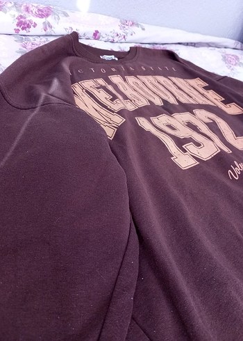 42 Beden Vintage Tarz Kahverengi Uzun Kollu Sweatshirt