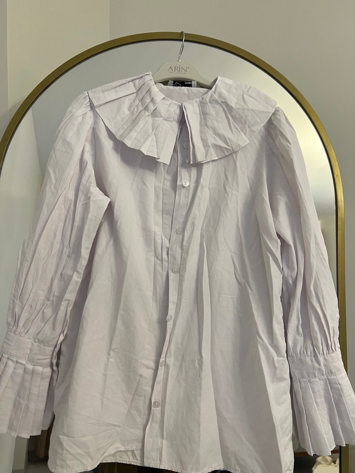 Düğmeli, Uzun Kollu Kadın Keten Gömlek - Görsel 2