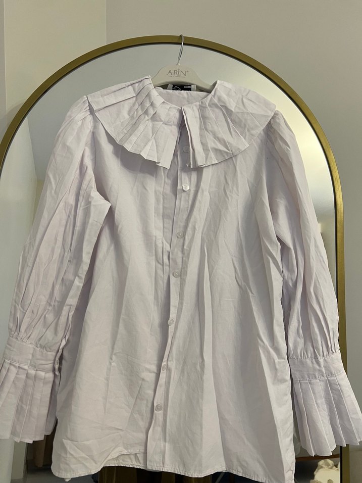 Düğmeli, Uzun Kollu Kadın Keten Gömlek - Görsel 3