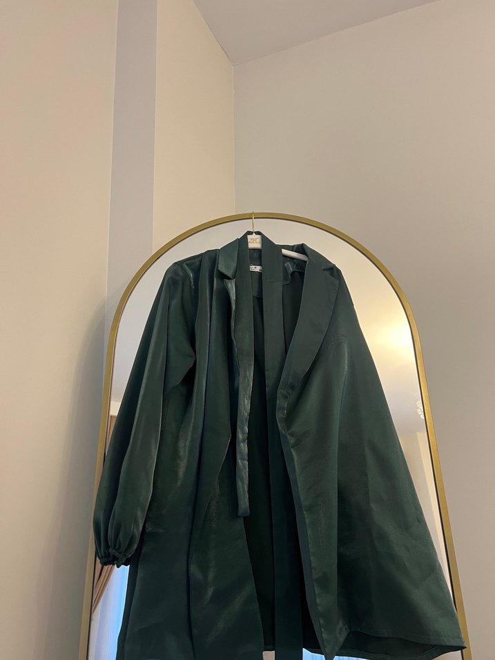 Yeşil Parlak Uzun Kadın trenc - Görsel 4