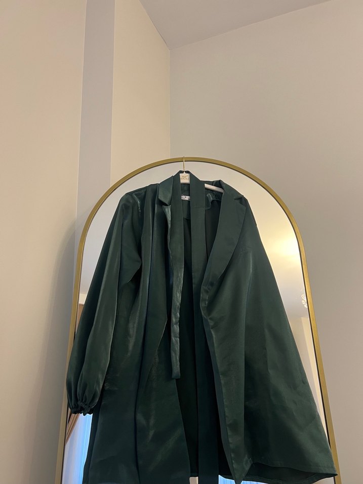 Yeşil Parlak Uzun Kadın trenc - Görsel 3