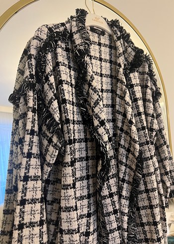 Gri Ekose Detaylı Kadın Uzun Kaban - Görsel 3