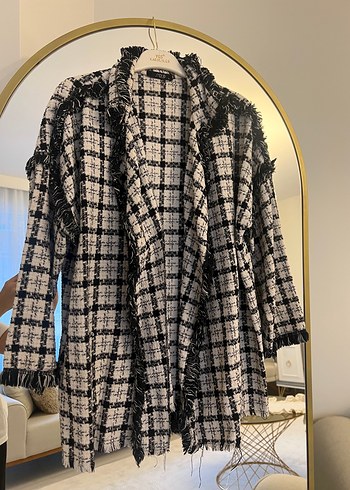 Gri Ekose Detaylı Kadın Uzun Kaban - Görsel 4