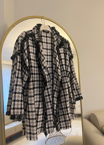 Gri Ekose Detaylı Kadın Uzun Kaban - Görsel 2