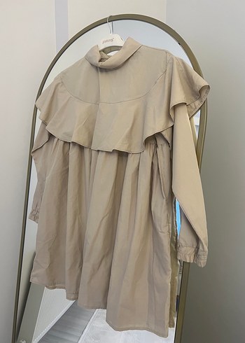 Bej Keten Volanlı Hamile Bluzu - Görsel 3