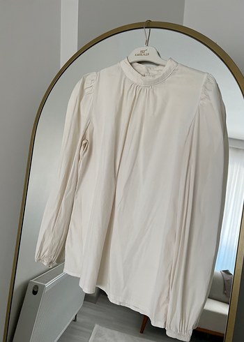 Kadın Beyaz Keten Yüksek Yaka Gömlek - Görsel 3