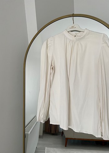 Kadın Beyaz Keten Yüksek Yaka Gömlek - Görsel 4