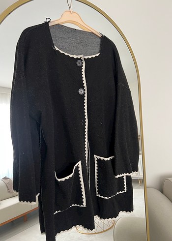 Düğmeli Siyah Midi Yün kap - Görsel 2