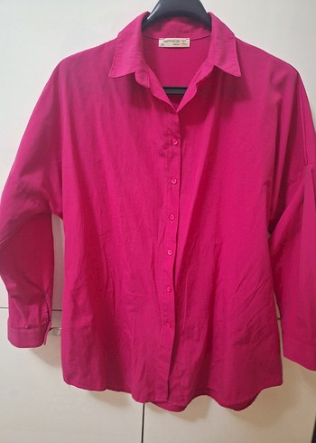 Pembe kadın poplin gömlek