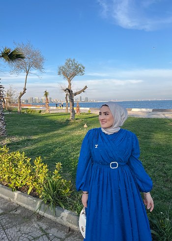 Mavi Uzun bölüm kol tesettür abiye - Görsel 2
