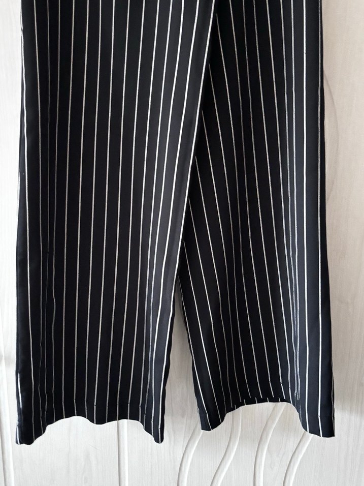 Çizgili Siyah Kumaş Pantolon - Görsel 5