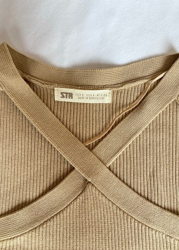 Bej V Yaka Uzun Kollu İnce Triko Kazak - Görsel 3