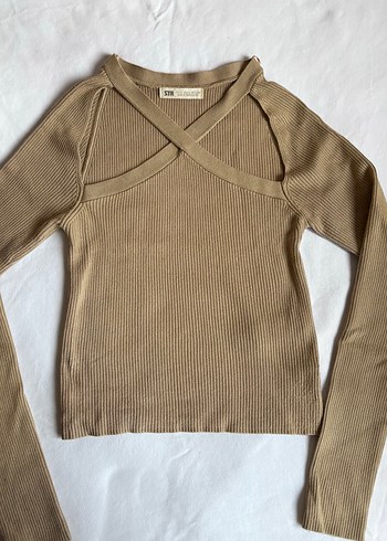 Bej V Yaka Uzun Kollu İnce Triko Kazak - Görsel 2