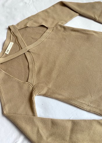 Bej V Yaka Uzun Kollu İnce Triko Kazak - Görsel 4