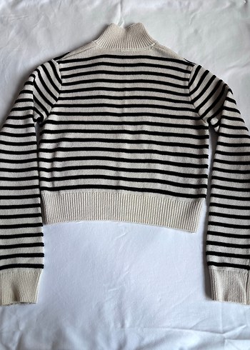 Mavi - Çizgili V Yaka Triko Kadın Kazak - Görsel 4