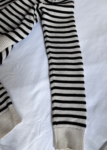 Mavi - Çizgili V Yaka Triko Kadın Kazak - Görsel 5